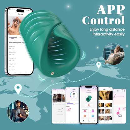 APP Control Open Adjustable Penis Trainer Vibrator Glans Stimulator with 9 Vibrating Modes