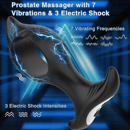 Anal Vibrator Butt Plug Prostate Massager with 3 Electric Shock & 7 Vibration Modes