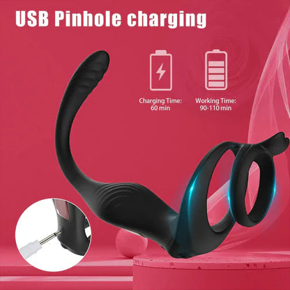 Anal Vibrator Penis Ring Prostate Massager Butt Plug with 9 Vibrating & Thrusting Modes