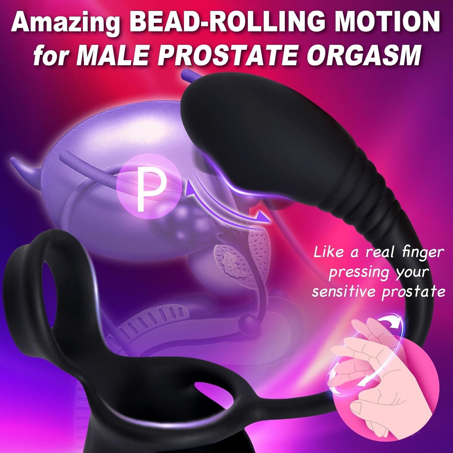 Portable Rolling Penis Trainer Stimulator Cock Ring with 9 Vibration & Rolling Modes