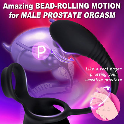 Portable Rolling Penis Trainer Stimulator Cock Ring with 9 Vibration & Rolling Modes