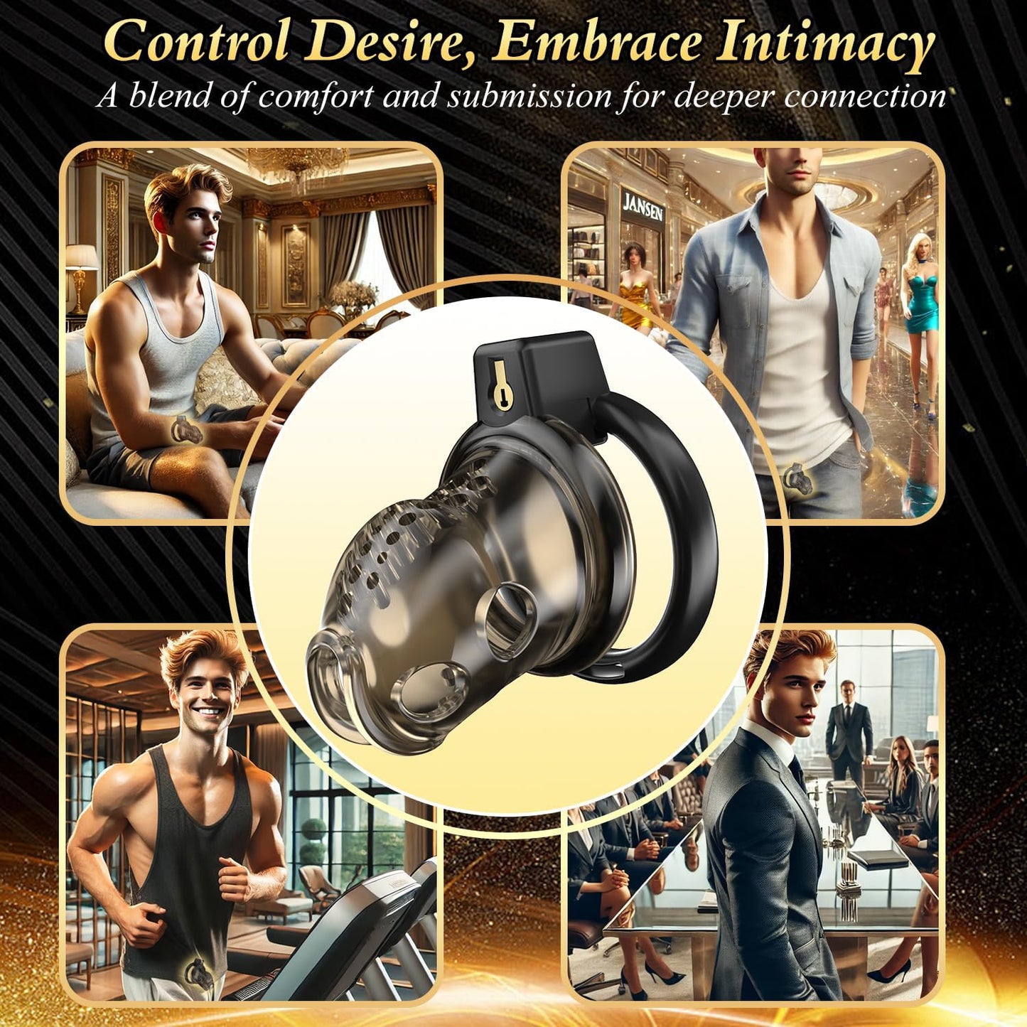 Lightweight Penis Cage Bondage Chastity Device with 6 Sizes Penis Rings