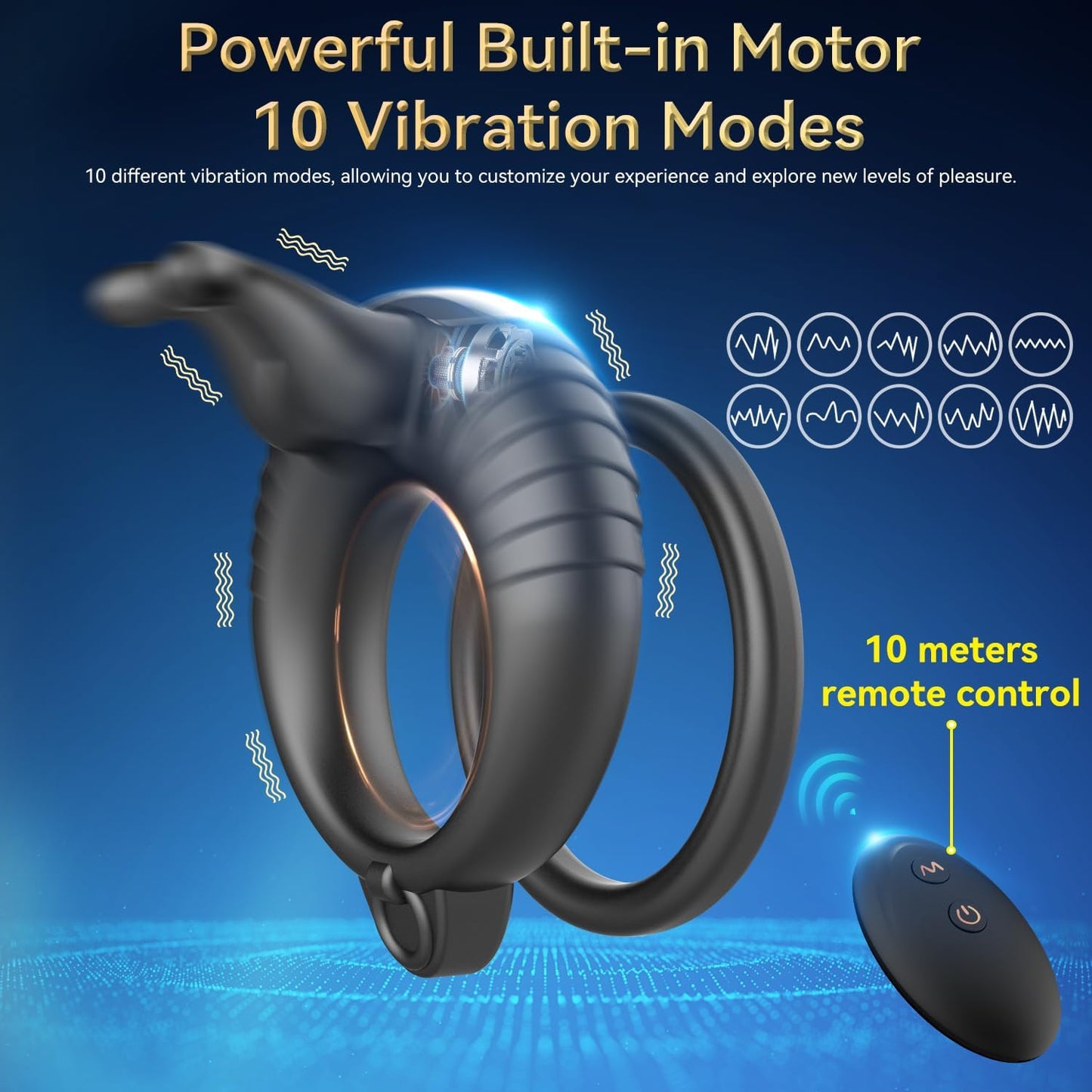 Unique Double Ring Cock Ring Remote Control Vibrators with 10 Vibration Modes