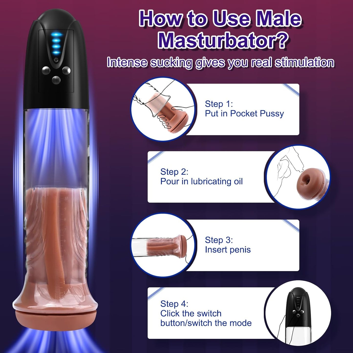 Automatic Penis Enlargement Pump Male Masturbator with 4 Suction Modes