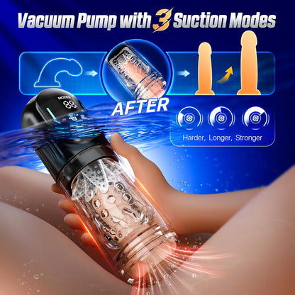 4 in 1 Automatic Masturbator Penis Pump Stroker with 7 Thrusting Rotating Sucting Vibrating Licking