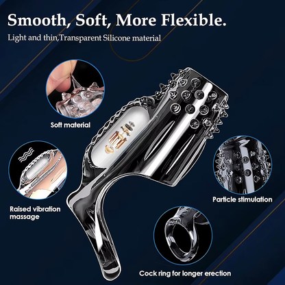 Transparent Penis Sleeve Vibrator Cock Ring Enlargement with 10 Vibration Modes