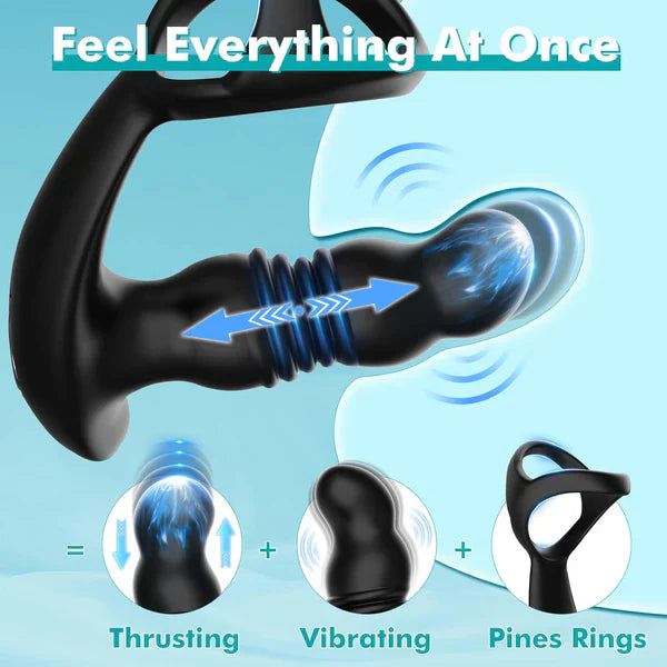 3 IN 1 Anal Toys Cock Ring Vibrators Prostate Massager with 7 Vibration & 3 Thrusting Modes
