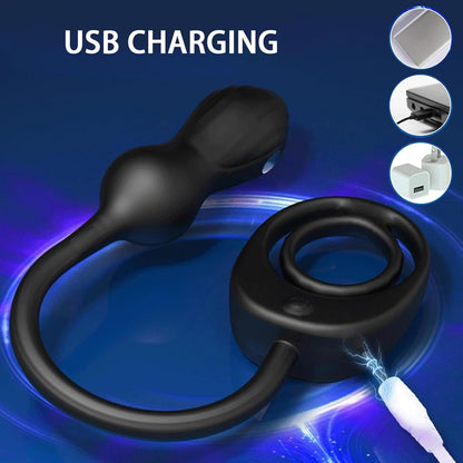 E-stim Anal Vibrator Cock Ring Prostate Massager with 10 Vibration & 3 Shock Modes