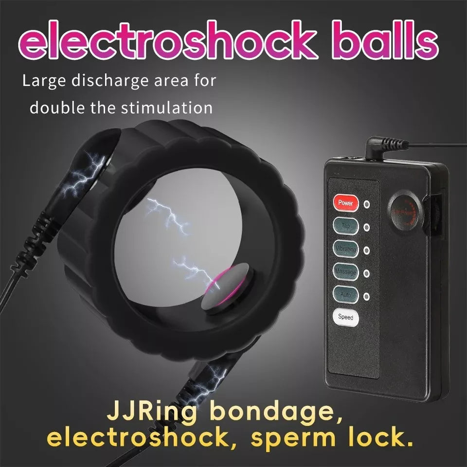 Bondage Penis Ring Exercise Enlargement Electric Shock Cock Ring Set with 8 Modes