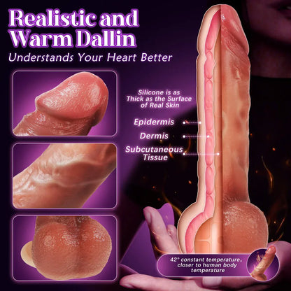 App-control Realistic Big Dildo with Heating & Vibrating & Stretching Modes
