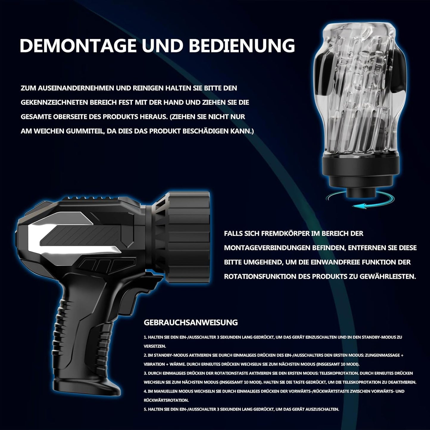 Electric Masturbator Stroker Blowjob Sex Machine with 10 Telescopic & 10 Rotation Modes