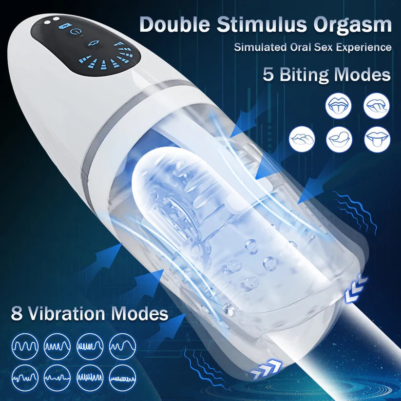 Electric Glans Penis Trainer Masturbator Cup with 5 Bites & 8 Vibration Modes