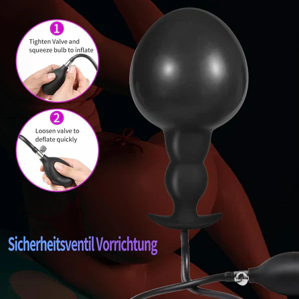 Adjustable Inflatable Anal Plug Vibrator with Solid Center & Balloon Pump