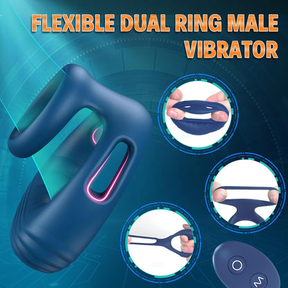 Vibrateur de pénis télécommandé à double anneau avec 10 modes de vibration 