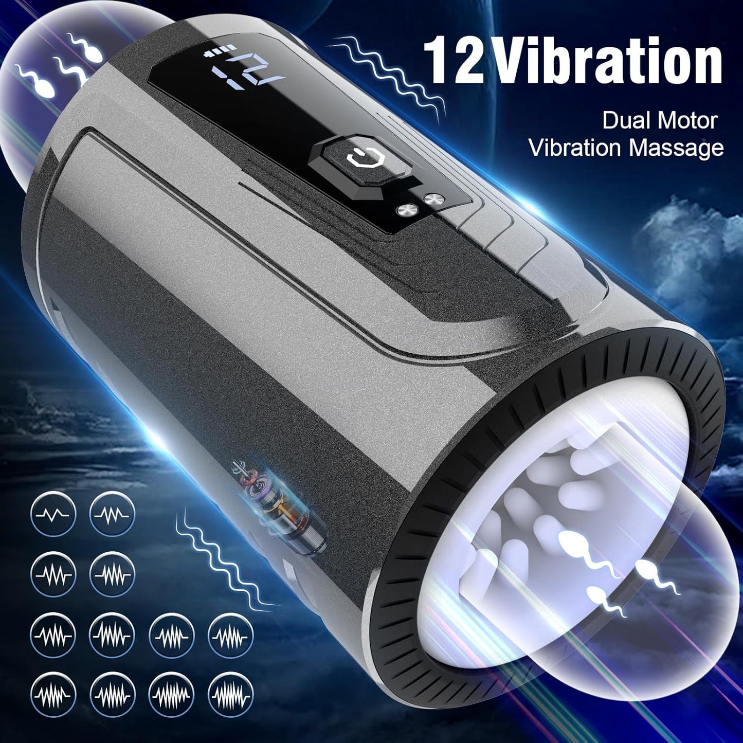 Open-Ended Automatic Masturbator Pocket Pussy Penis Vibrator with 12 Vibrating Modes