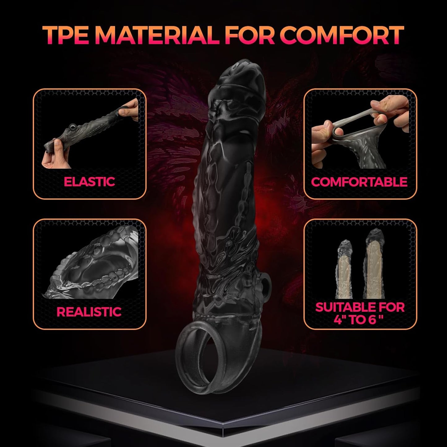 3 in 1 Black Clear Dragon Penis Sleeve Cock Sleeve Enlarger with Three Bullet Vibrators