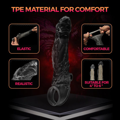 3 in 1 Black Clear Dragon Penis Sleeve Cock Sleeve Enlarger with Three Bullet Vibrators