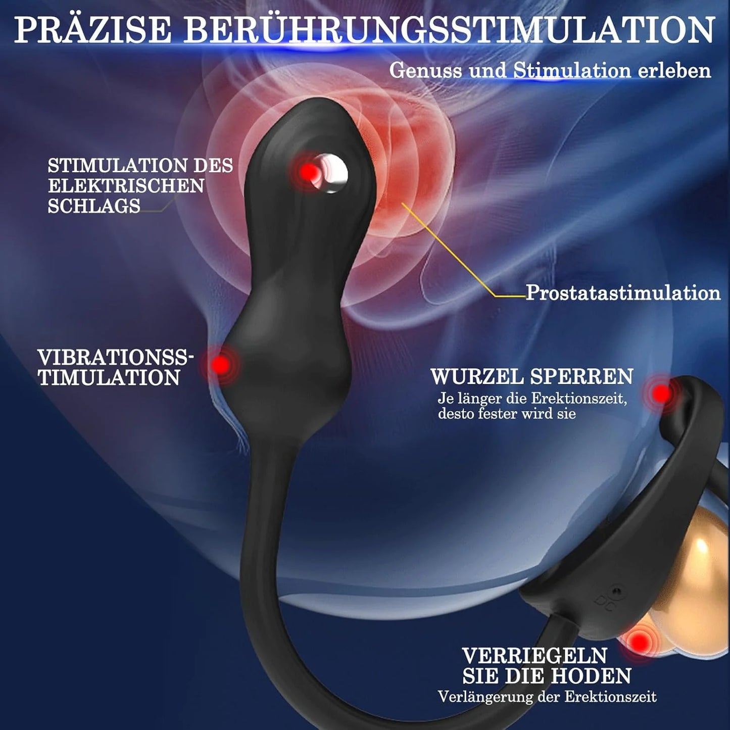 E-stim Anal Vibrator Cock Ring Prostate Massager with 10 Vibration & 3 Shock Modes