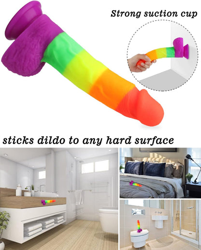 8.1 Inch Realistic Rainbow Dildo with Strong Suction Cap Base