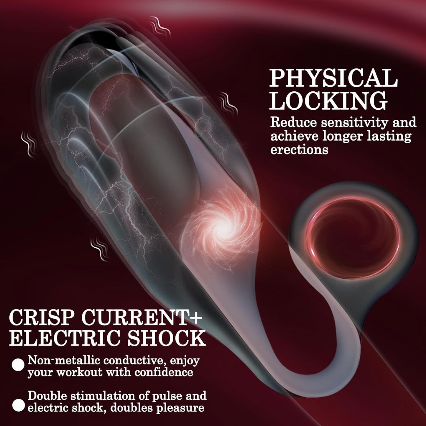 E-stim Penis Trainer Glans Massage Stimulator with 5 Electric Shock & 10 Vibration Modes