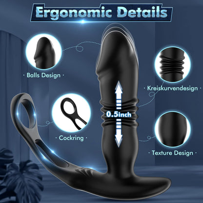 3 Thrust & 12 Vibrating Thrusting Anal Vibrator Male Sex Toys for Men Prostate Massager