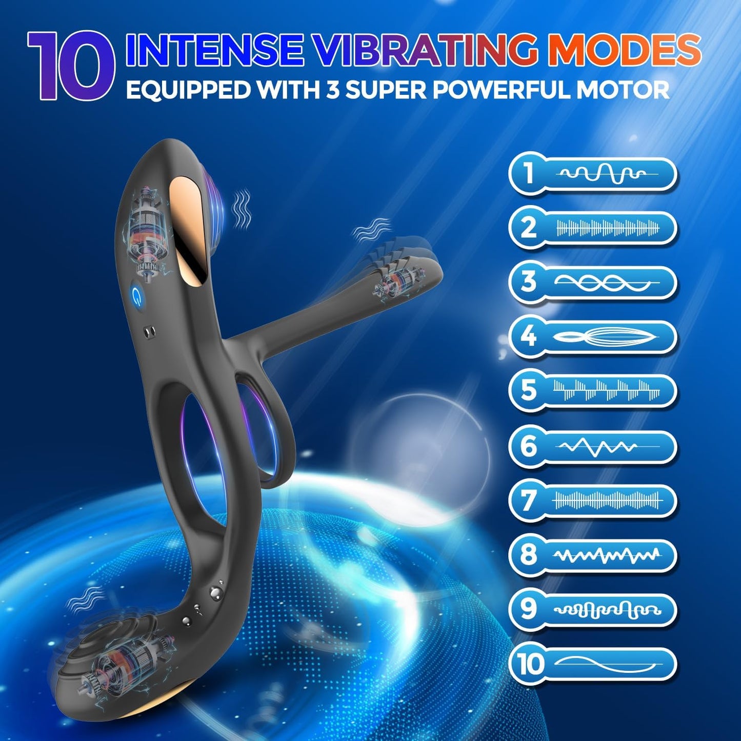 3 IN 1 Penis Ring Anal Vibrator Prostate Massager with 10 Vibration Modes