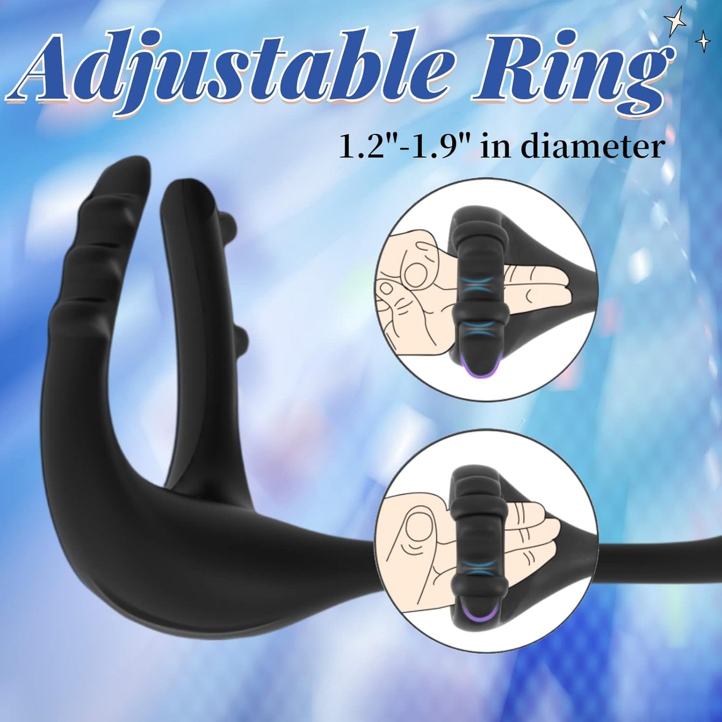 3 IN 1 Adjustable Penis Ring Anal Vibrator with 10 Vibration Modes