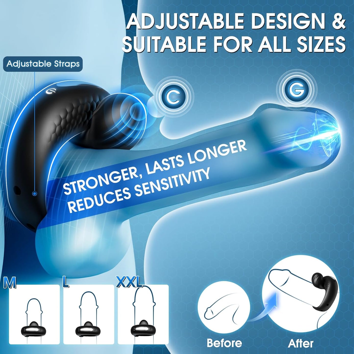 Adjustable Penis Trainer Vibrator Cock Ring Stimulator with 10 Vibration Modes