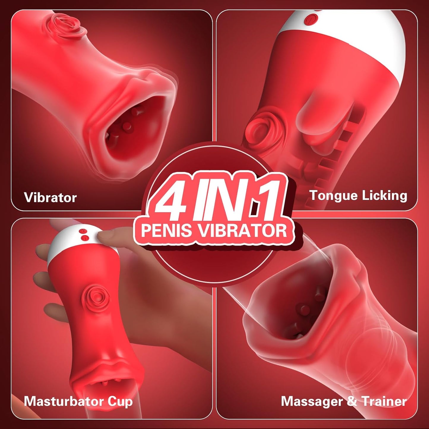 4 IN 1 Male Masterbator Penis Trainer with 10 Licking Modes & 10 Vibrating Modes