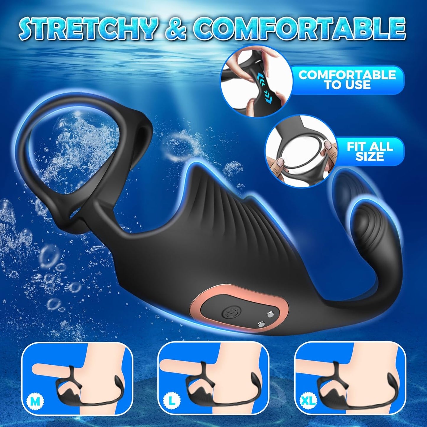 3 IN 1 Prostate Massager Cock Ring Penis Vibrator with 10 Vibrating Modes