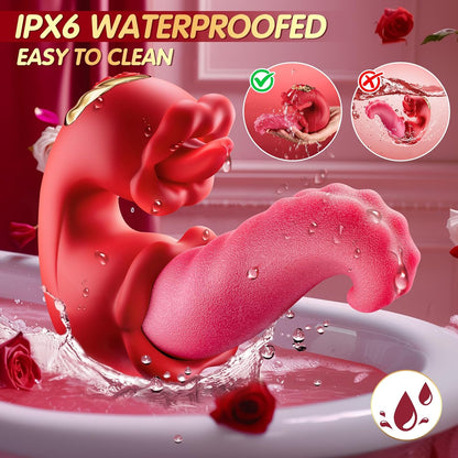 4 IN 1  Rose Vibrator G Spot Clit Stimulator with 10 Licking Clitoral & 10 Vibration Modes