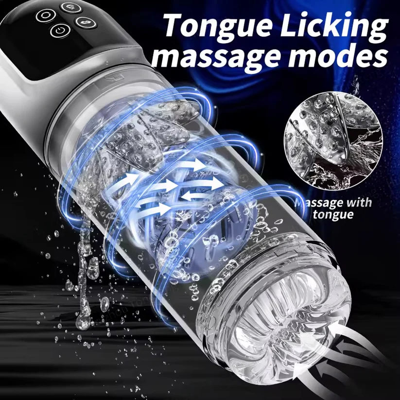 Pompe d'agrandissement de pénis de masturbateur masculin 3 en 1 avec 4 pompes et 7 succions 7 rotations 7 léchages 