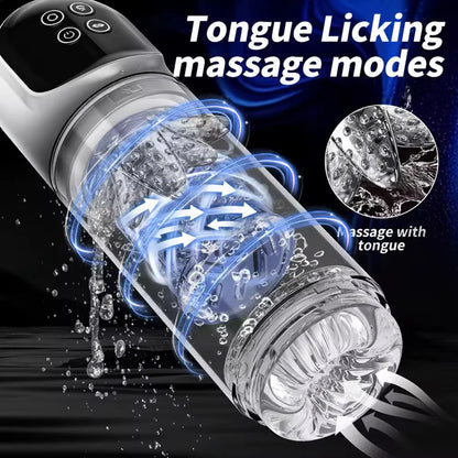 Pompe d'agrandissement de pénis de masturbateur masculin 3 en 1 avec 4 pompes et 7 succions 7 rotations 7 léchages 