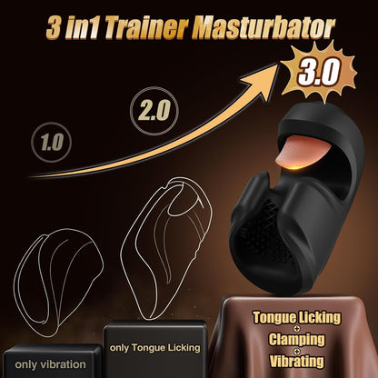 Electric Penis Trainer Glans Vibrator Masturbator with 10 Licking & 10 Stroking Modes