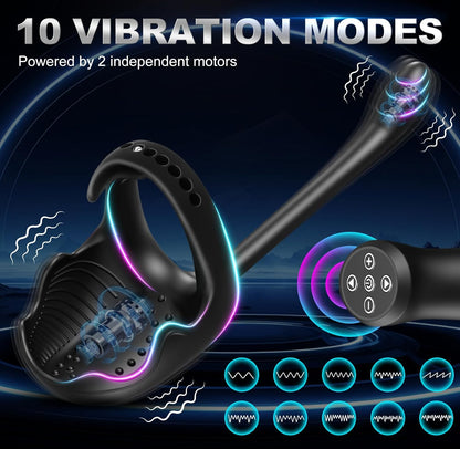 3 IN 1 Penis Ring Ball Stimulator Prostate Massager with 10 Intense Vibration Modes