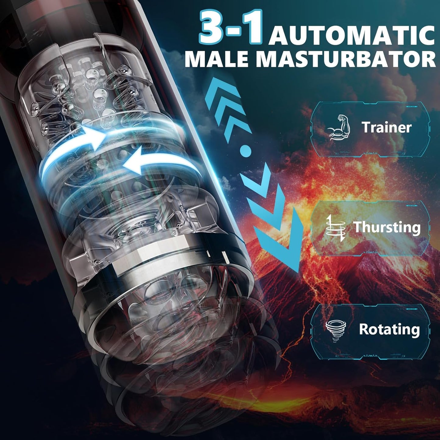 3 IN 1 Automatic Masturbator Stroker with 10 Vibration & 5 Thrusting Rotating Modes