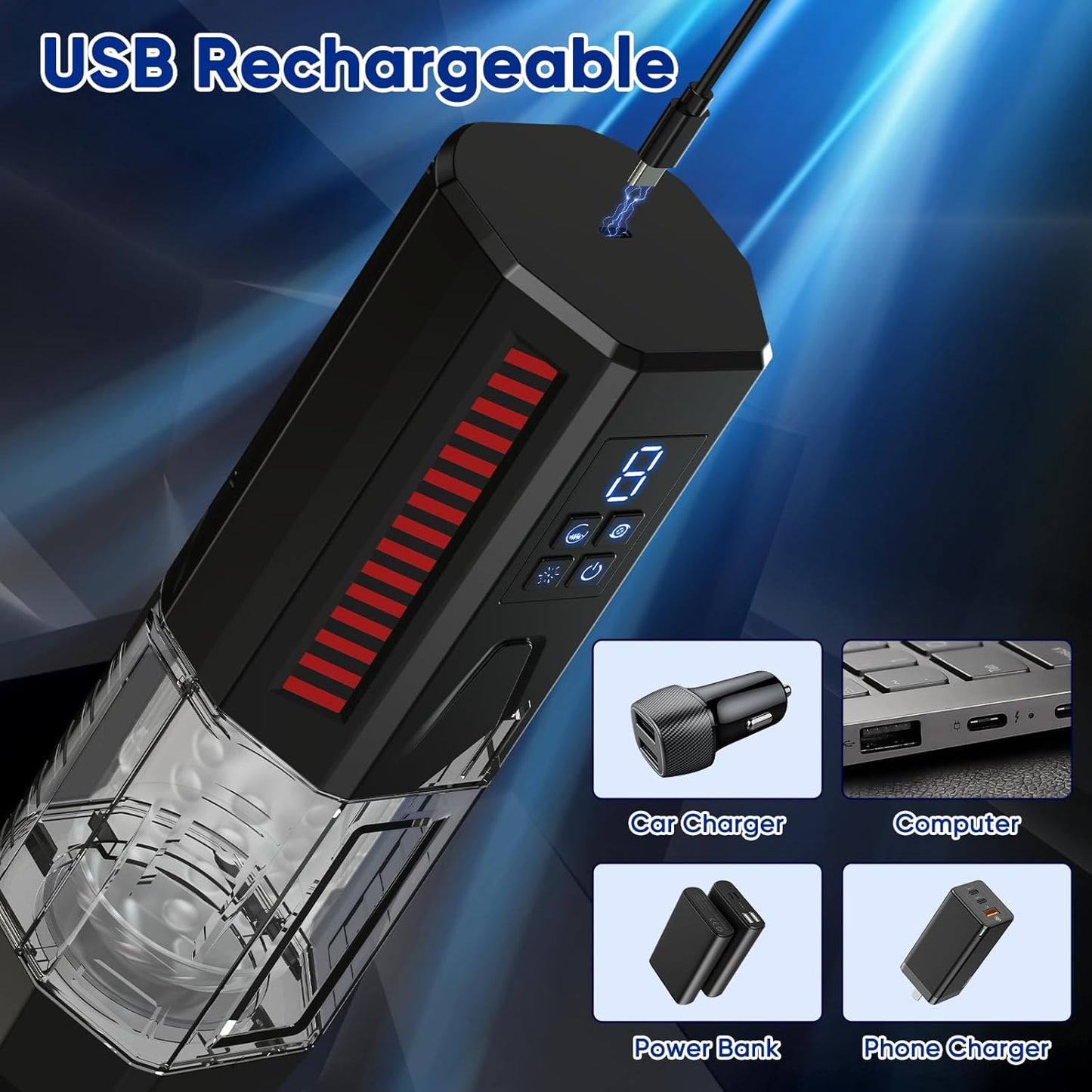 LCD Display Automatic Masturbator Stroker with 7 Vibrating & 7 Thrusting Modes