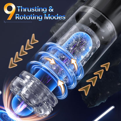 3 in 1 LCD Display 9 Thrusting & Rotating & Suction Automatic Sucking Male Masturbator