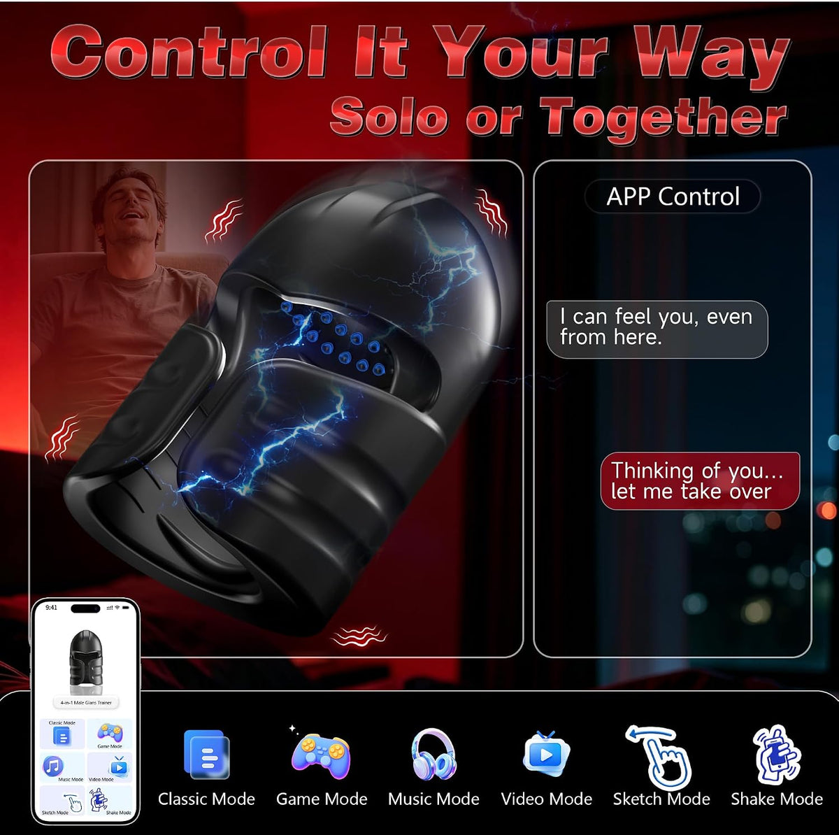 E-stim Glans Vibrator Penis Trainer Stimulator with 12 Vibration & 7 Electric Shock Modes