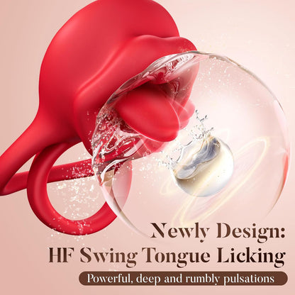 3 in 1 Penis Ring Vibrator Clitoral Stimulator with 7 Tongue Licking Modes