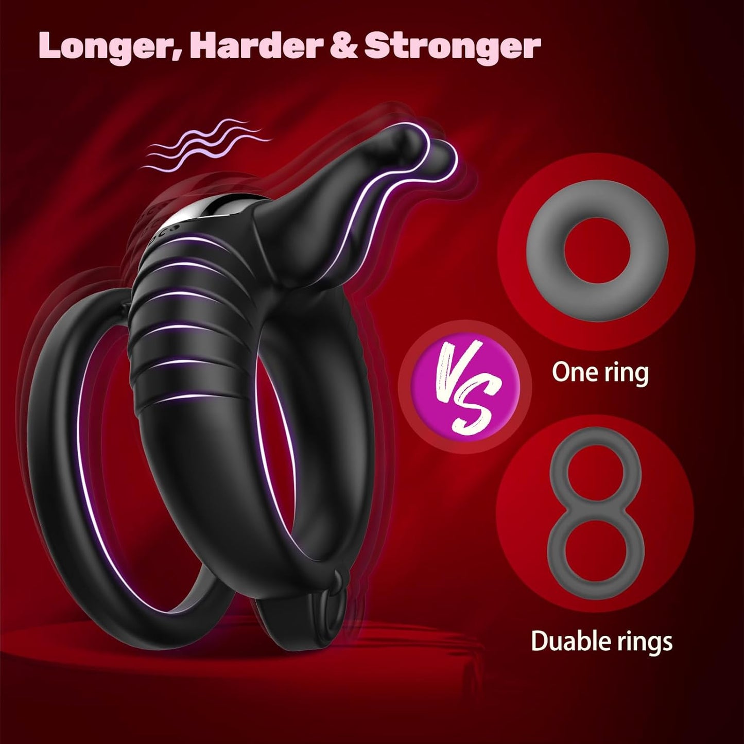 Double Penis Ring Trainer Vibrator Glans Stimulator with 10 Vibrations Modes