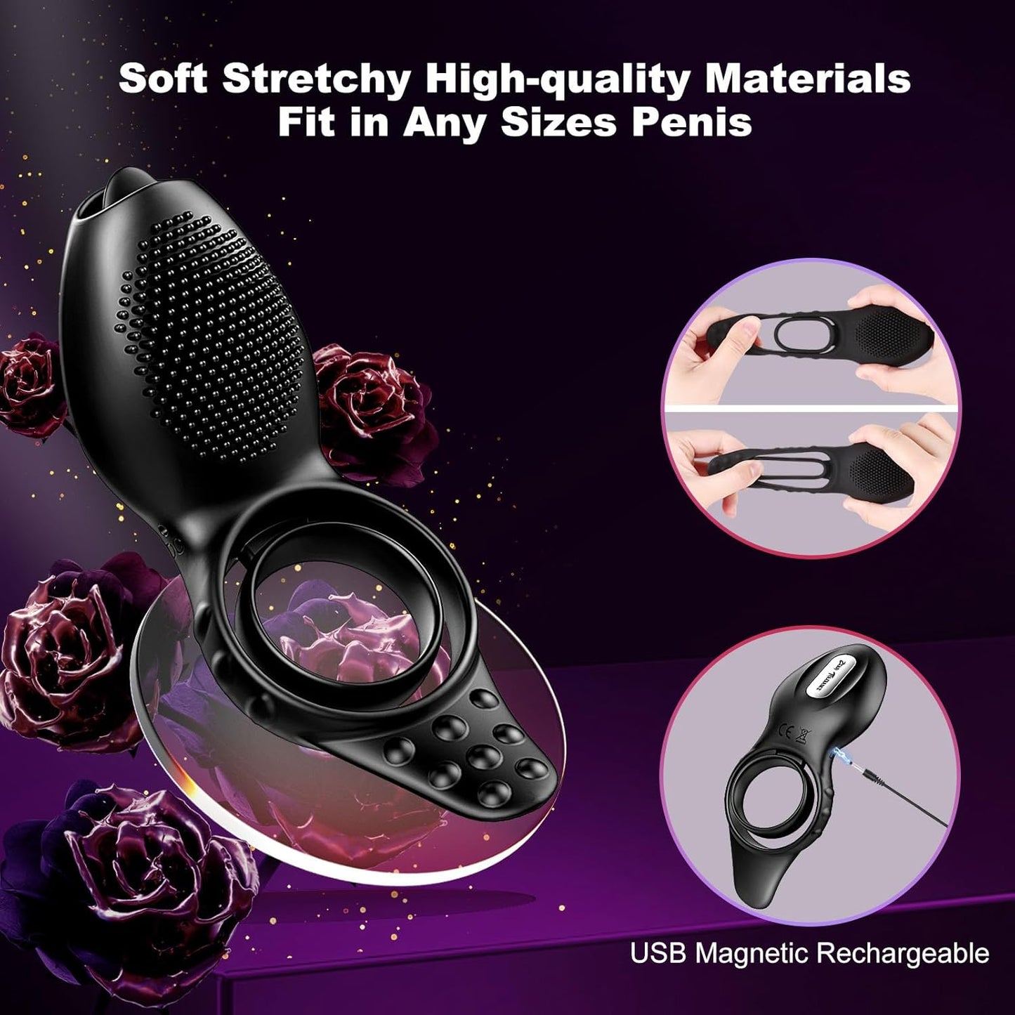 Testicle Penis Ring Vibrator Glans Massager with 9 Vibrations Modes