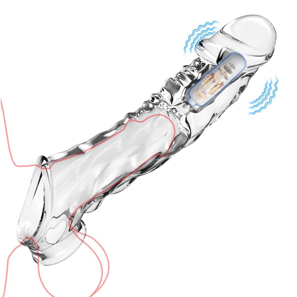 3.6 inch Clear Penis Sleeve Cock Vibrator with 10 Vibrating Modes