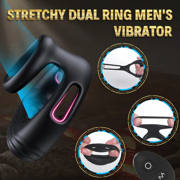 Dual Cock Rings Penis Trainer Stimulator Masturbator with 10 Vibration Modes