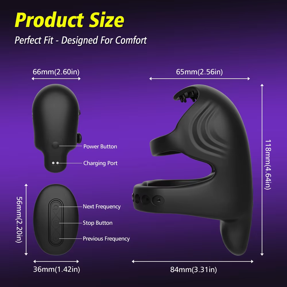 3 IN 1 Cock Ring Penis Vibrator Ball Stimulator Chastity Cage Set with 9 Vibration Modes