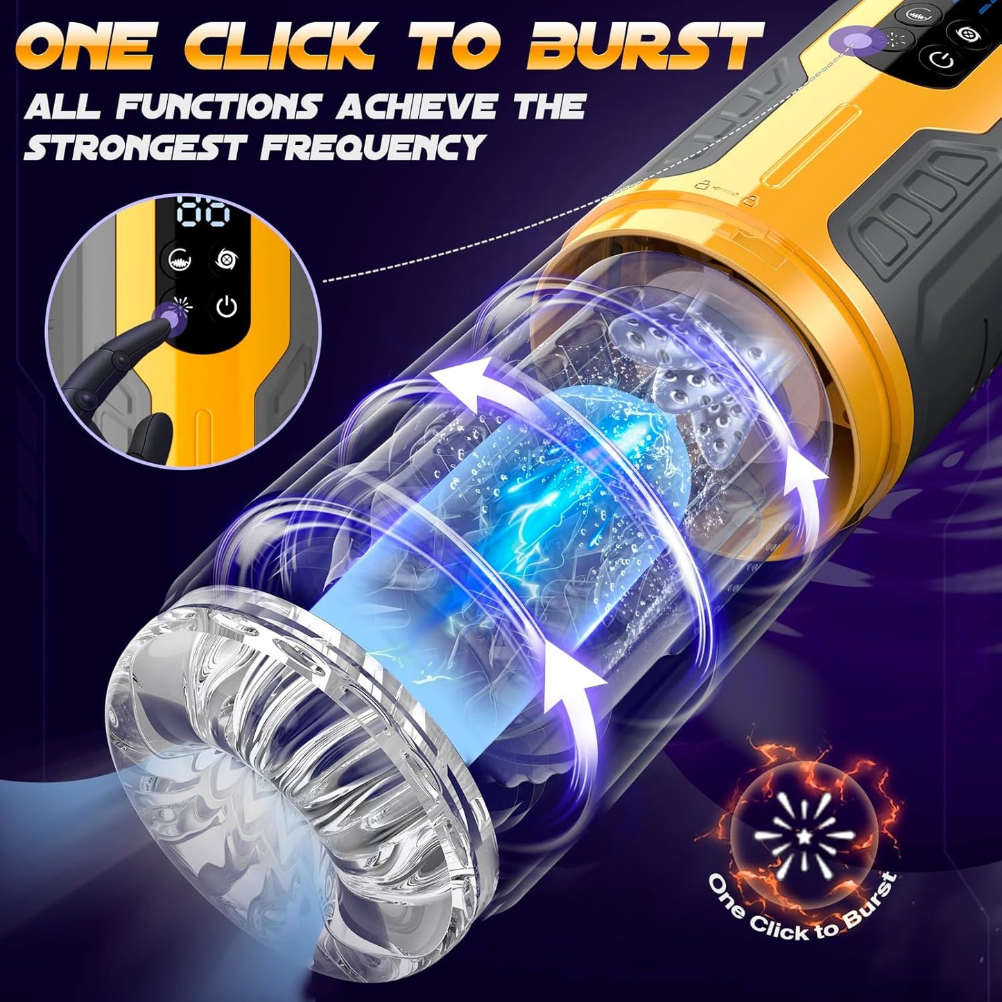 LCD Display Automatic Masturbator Penis Pump with 7 Rotating & Thrusting & Vibrating & Licking