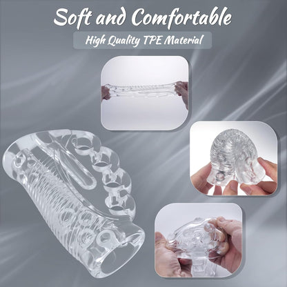 Transparent Pocket Pussy Stroker Sleeve with Realistic Oral & Vagina Texture