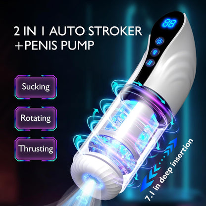 Electric Masturbator Blowjob Penis Massager with 9 Modes Sucking Thrusting & Rotating