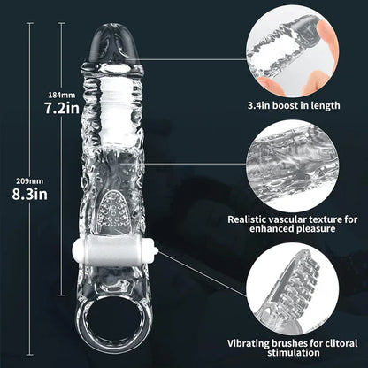 Reusable Penis Sleeve Extender Cock Ring with Multiple Vibration Modes
