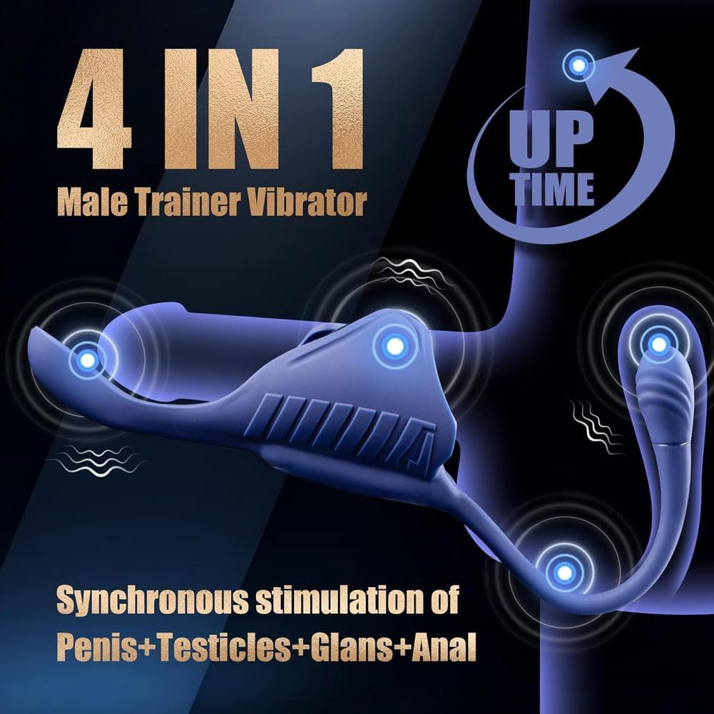 4 IN 1 Electric Penis Trainer Vibrator Cock Ring Prostate Massager with 10 Strong Vibrations